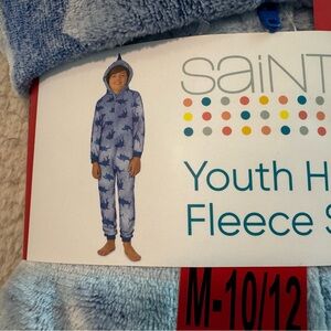 Youth Hooded Fleece Onesie - Blue Shark Print